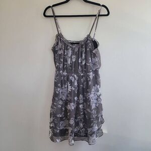 Y2K grey floral ruffle detail sleeveless tank strap mini dress cottage‎ goth